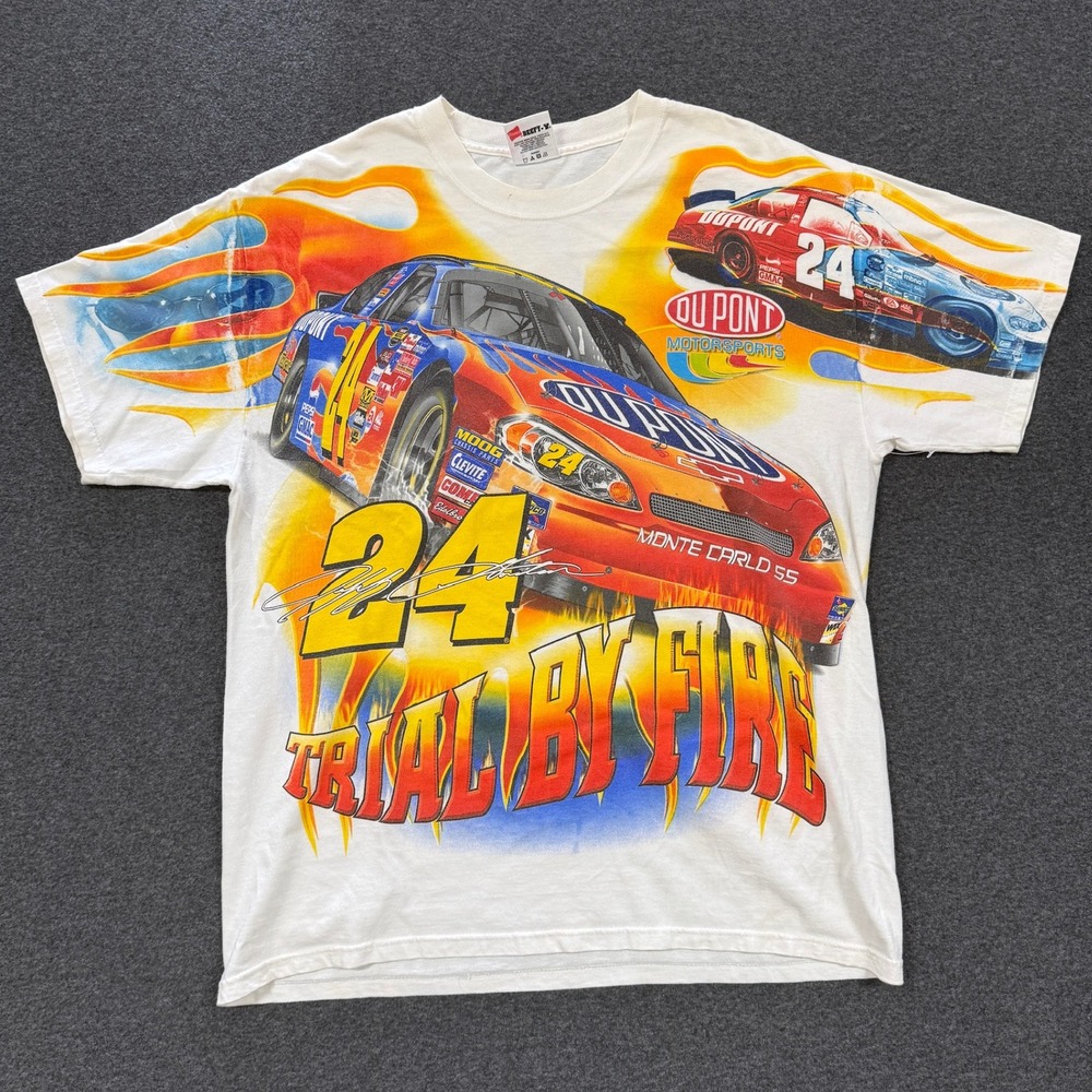 2000s Chase Authentics Jeff Gordon NASCAR T-Shirt Mens Large White Good AOP Fire